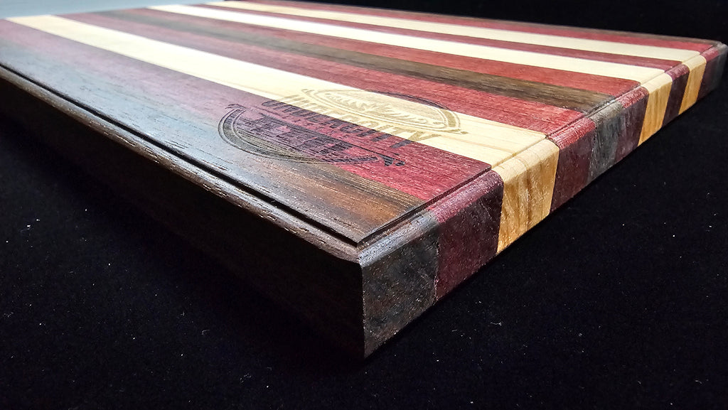 Edge-Grain Cutting Board (Walnut, Purpleheart, and Maple) - UnderCity Lasers